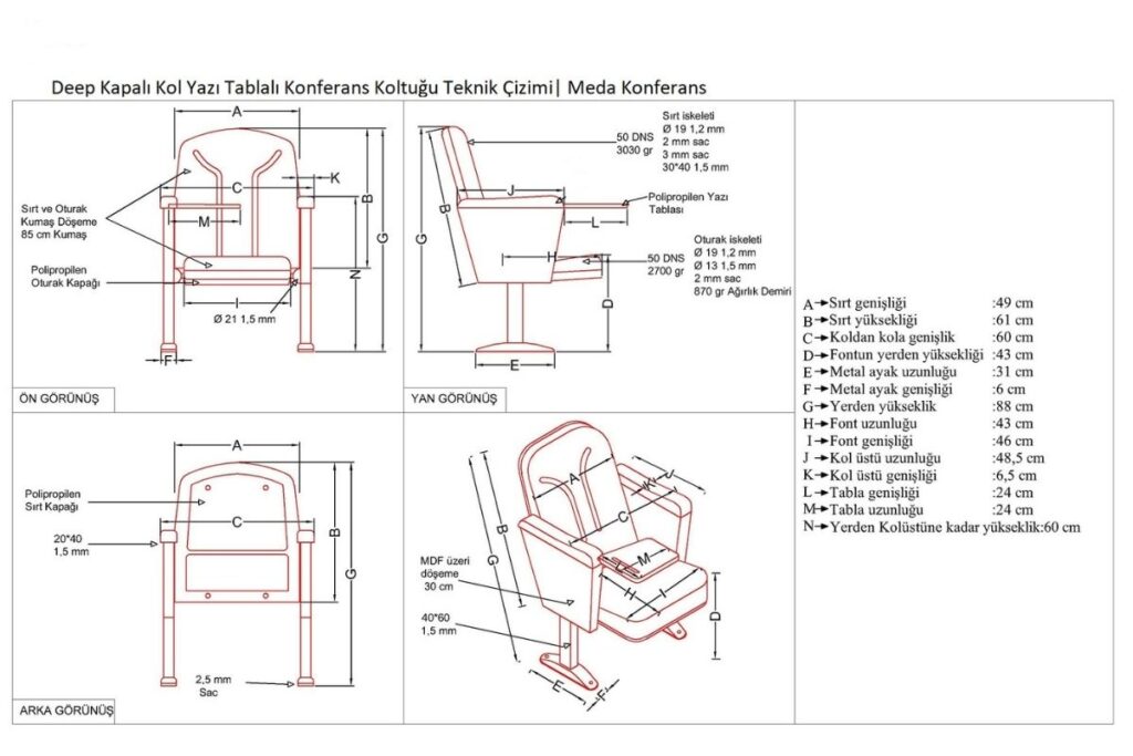 Deep Kapalı Kol Yazı Tablalı Konferans Koltuğu 5 Deep Kapalı Kol Yazı Tablalı Konferans Koltuğu Teknik Çizimi