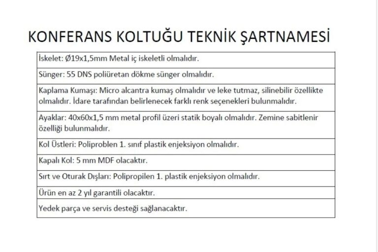Konferans Koltuğu Teknik Şartnamesi